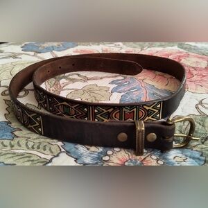Vintage Painted Tooled Leather Belt